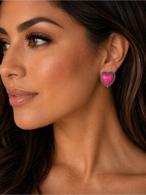 Heart Stud Earrings in Hot Pink - Women Jewelry